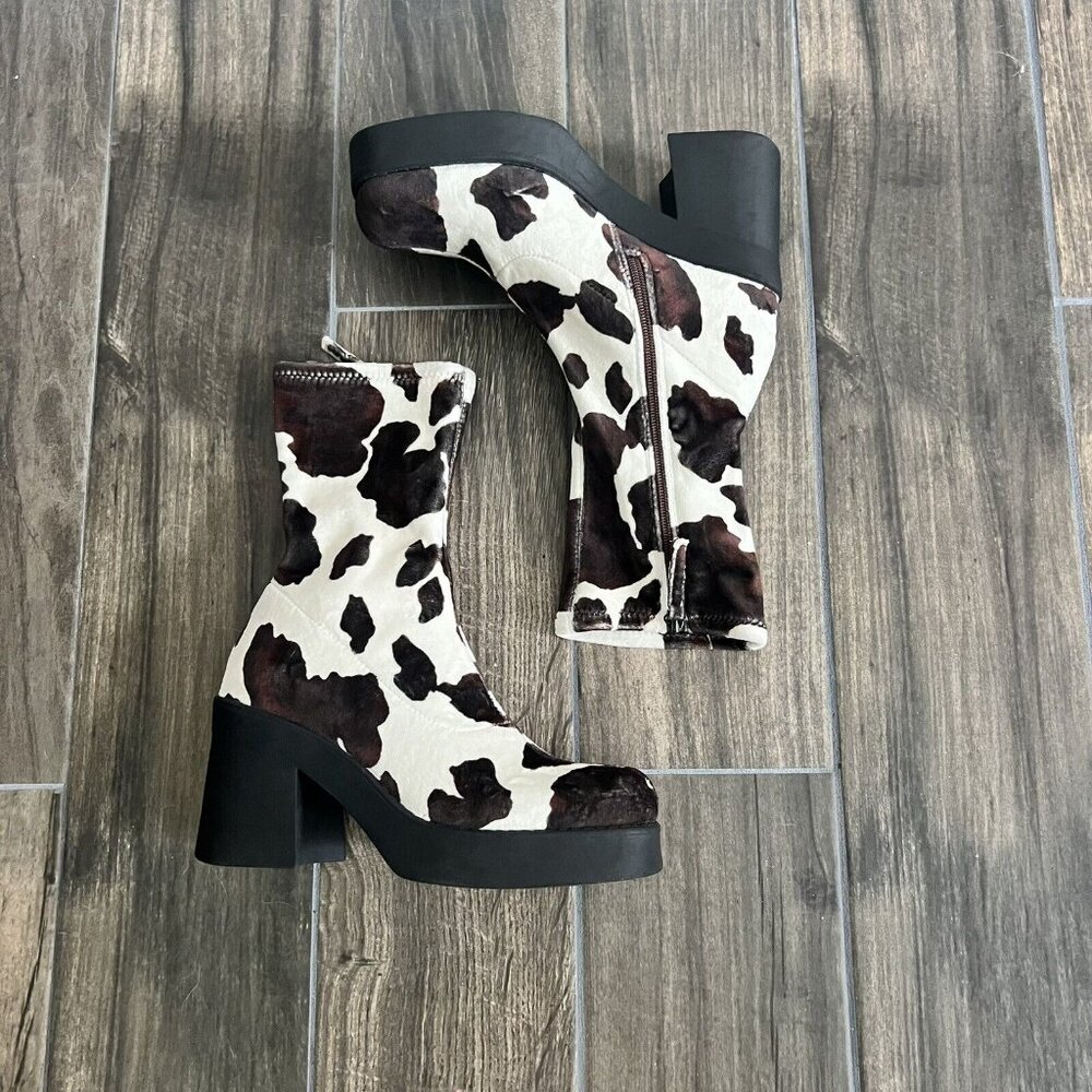 Steve Madden Klayton Cow Print Platform Chunky Ankle Boot